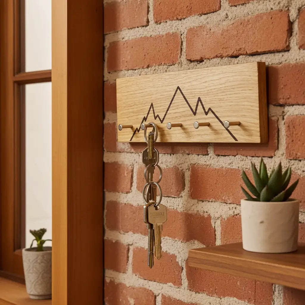 Schlüsselbrett Eichenholz mit Bergmotiv