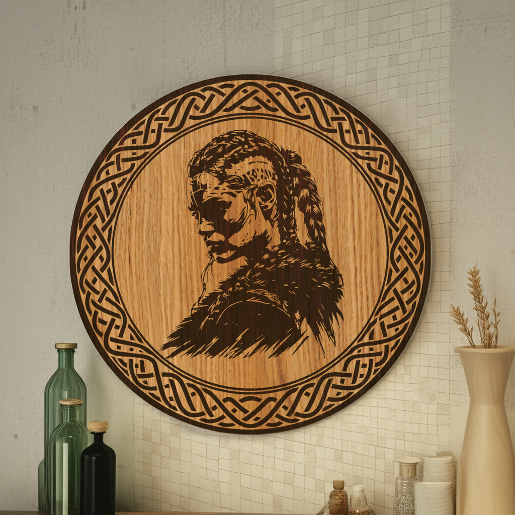 Holzbild Wikinger Kriegerin - Wandbild Wikinger Frau - 30/40 cm