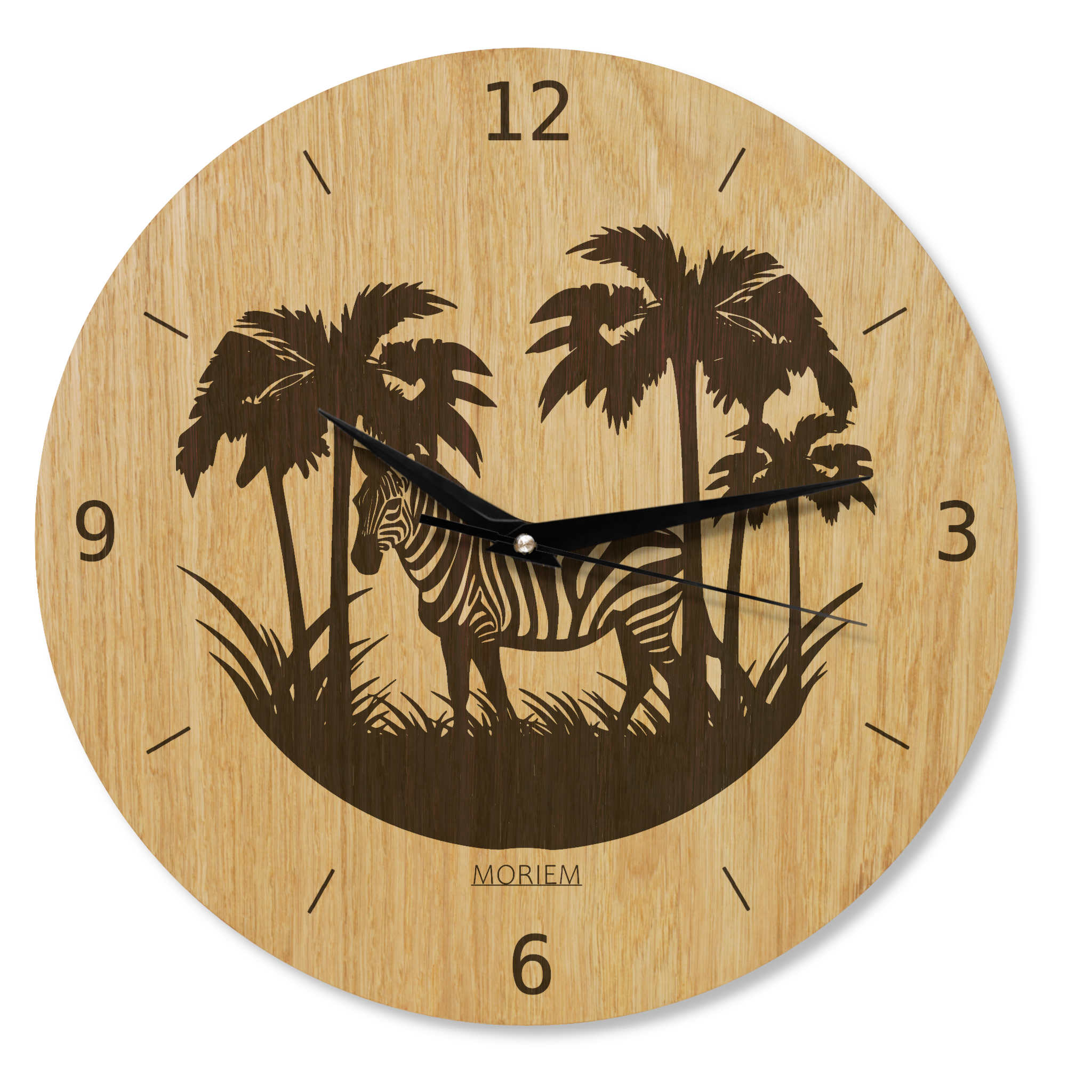 Wanduhr Afrika Zebra - Wohnzimmeruhr Holz - moderne Wohnzimmeruhr Eiche - 30 cm/40 cm groß