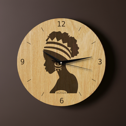 Wanduhr Afrika Frau - Wohnzimmeruhr Holz - moderne Wohnzimmeruhr Eiche - 30 cm/40 cm groß