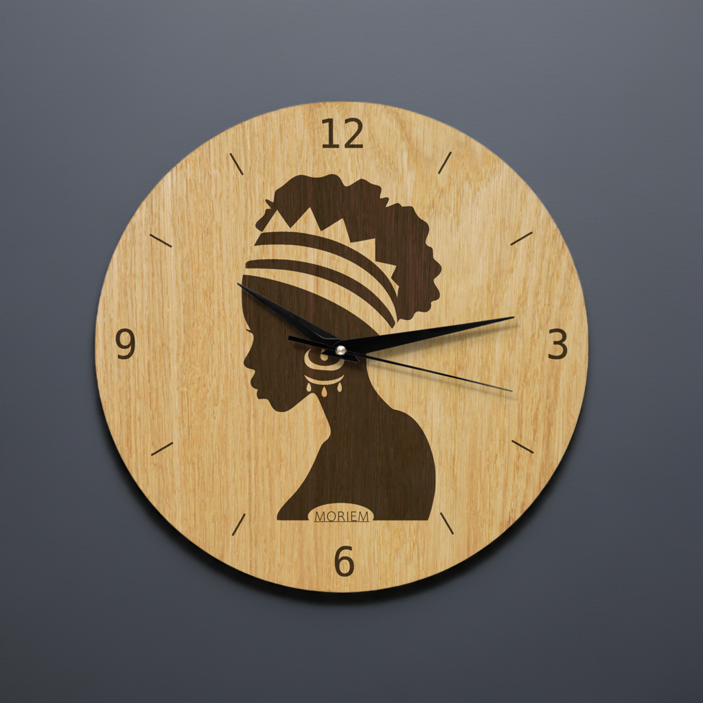 Wanduhr Afrika Frau - Wohnzimmeruhr Holz - moderne Wohnzimmeruhr Eiche - 30 cm/40 cm groß
