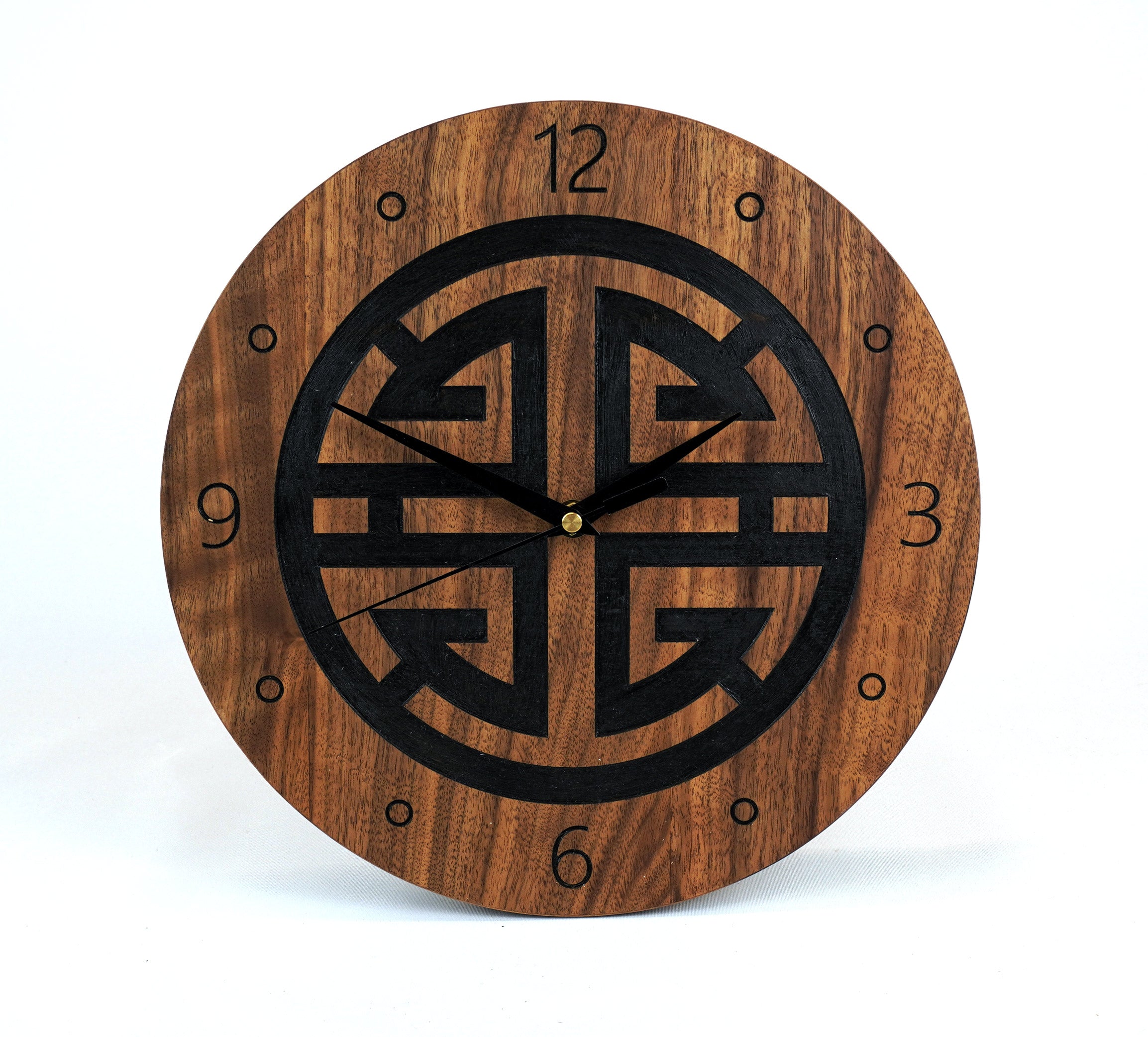 Wanduhr aus Holz ausgefallenes design Fengh Shui Symbol "Fu Prosperity" klein 30cm