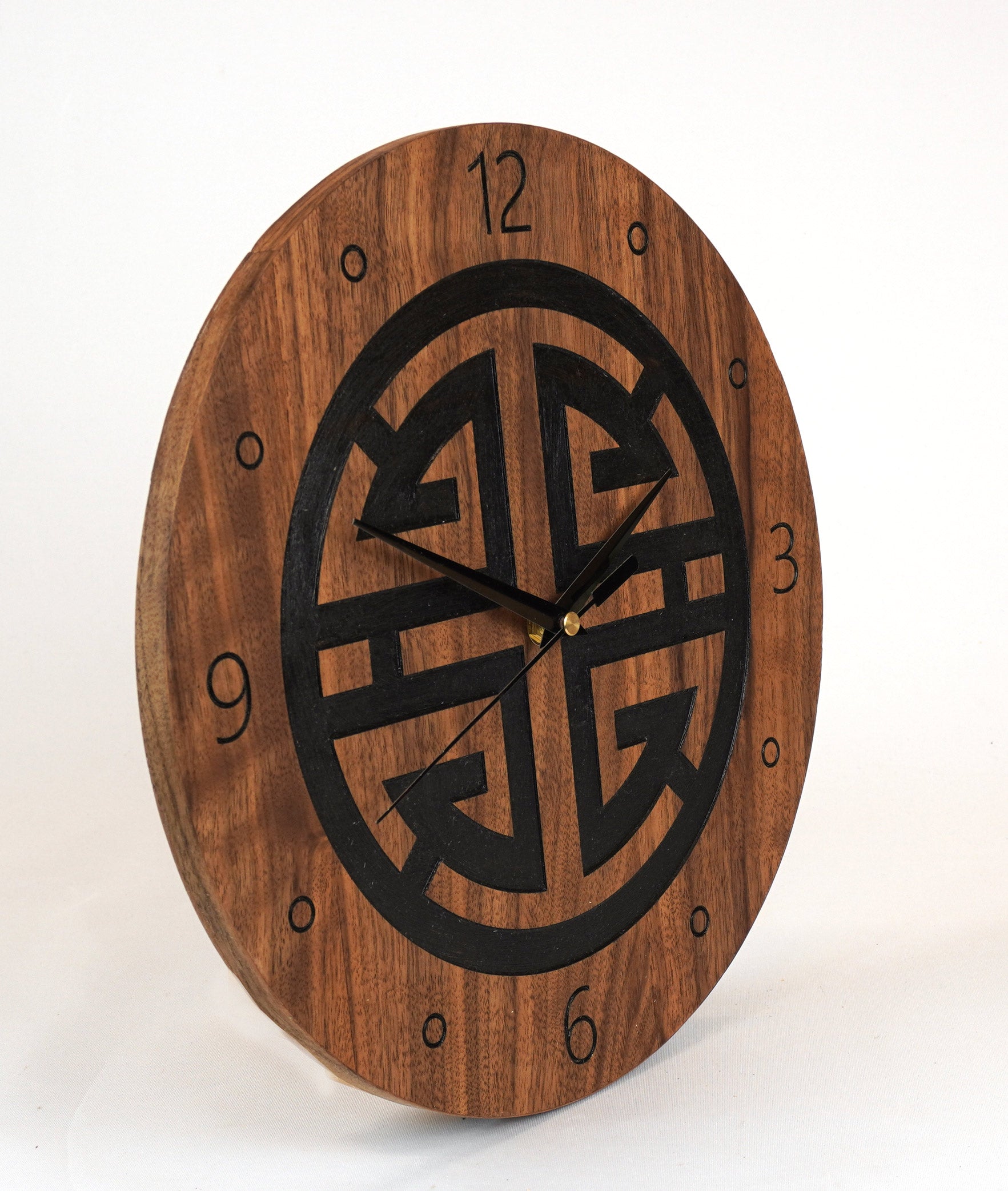 Wanduhr aus Holz ausgefallenes design Fengh Shui Symbol "Fu Prosperity" klein 30cm