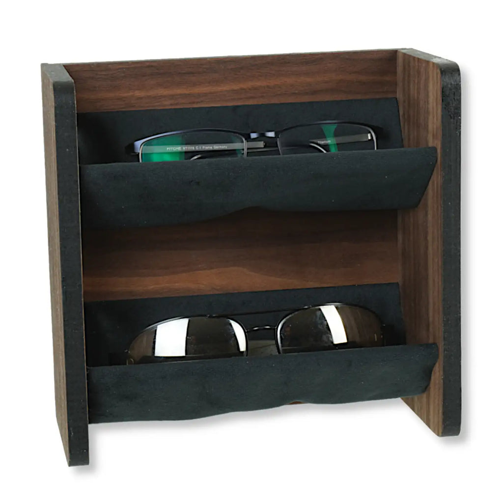 Brillenregal für die Wand - Brillenablage Holz Nussbaum -2 Fach Brillenorganizer