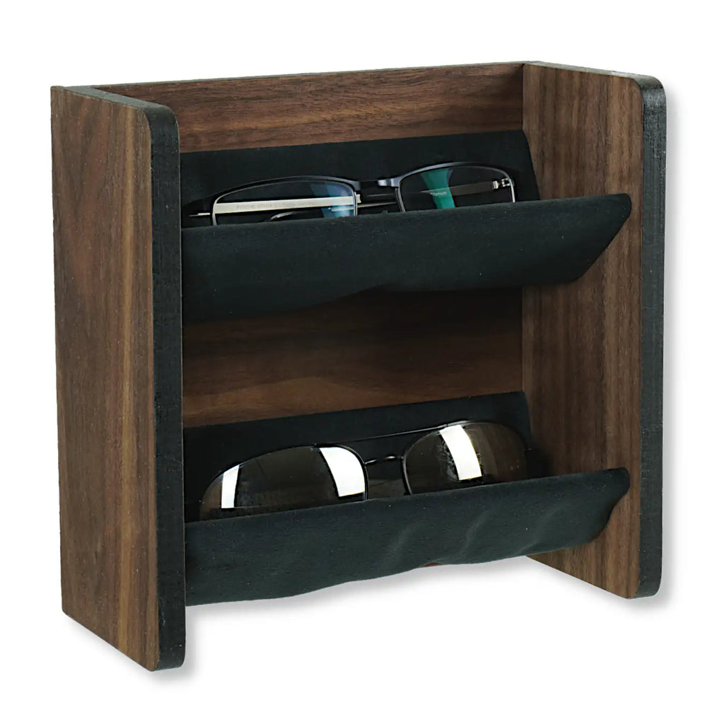 Brillenregal für die Wand - Brillenablage Holz Nussbaum -2 Fach Brillenorganizer