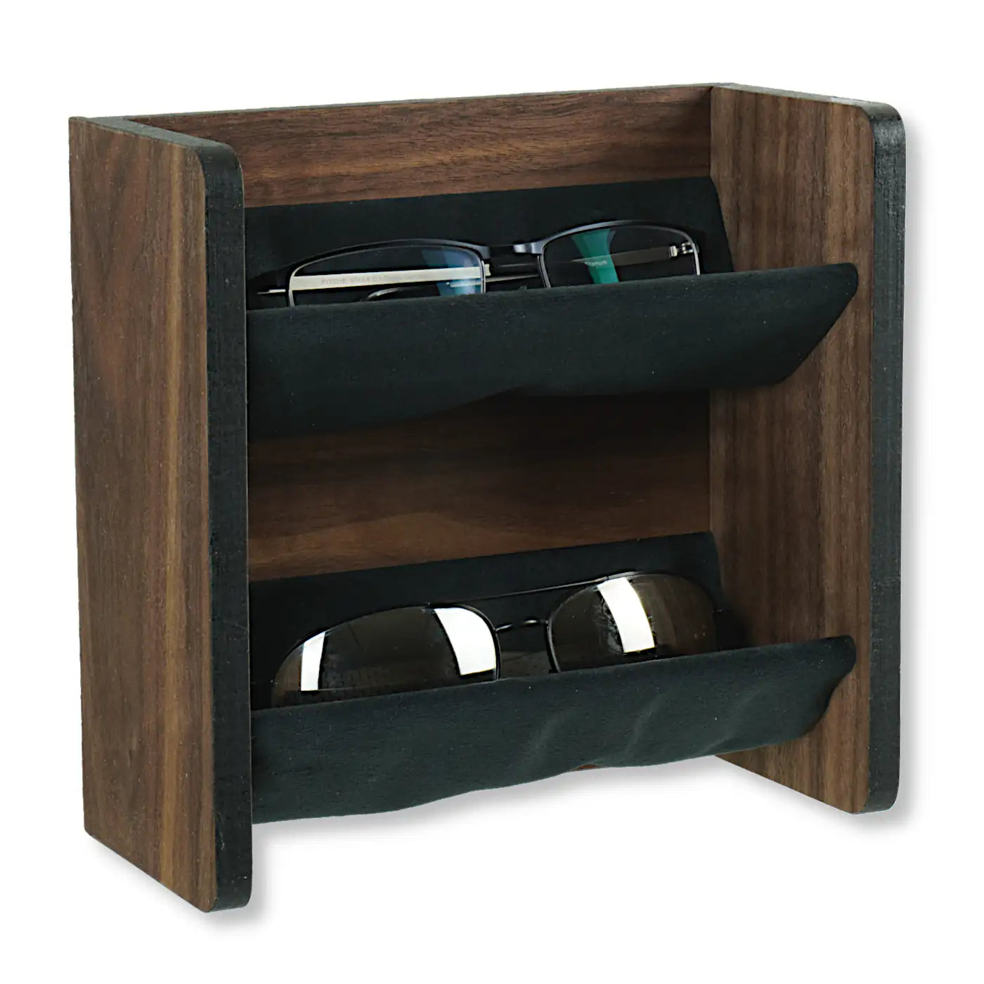 Brillenregal für die Wand - Brillenablage Holz Nussbaum -2 Fach Brillenorganizer