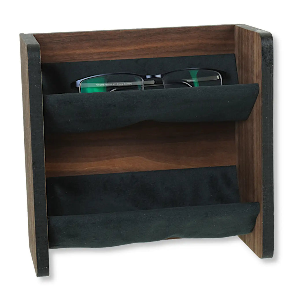Brillenregal für die Wand - Brillenablage Holz Nussbaum -2 Fach Brillenorganizer