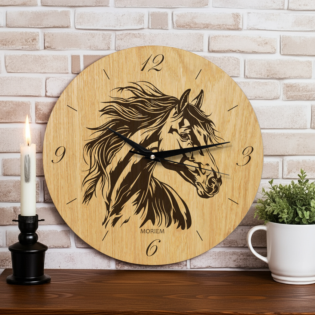 Pferde Wanduhr aus Holz - Wohnzimmeruhr Vintage Motive- 30 cm/ XL 40 cm groß