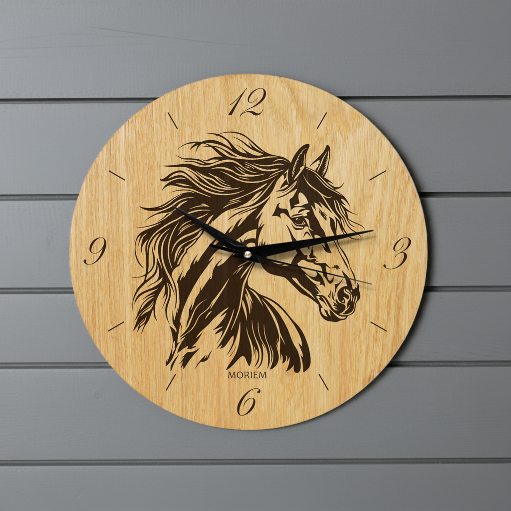 Pferde Wanduhr aus Holz - Wohnzimmeruhr Vintage Motive- 30 cm/ XL 40 cm groß