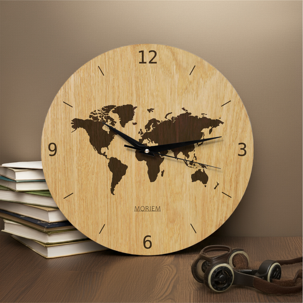 Wanduhr Weltkarte aus Holz- Wohnzimmeruhr mit Weltkarten Motive - 30 cm/40 cm groß