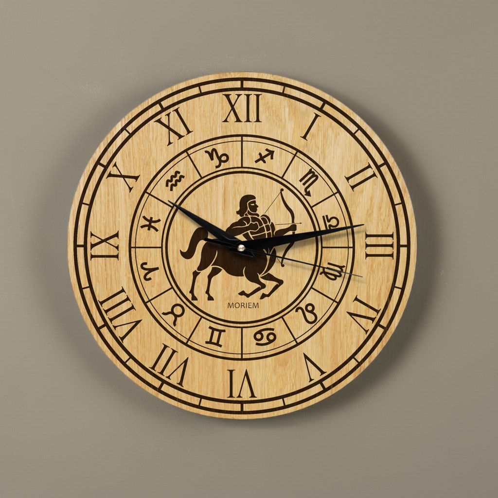 Holz Wanduhr mit Sternzeichen- Motiv Schütze - 30 cm/40 cm groß