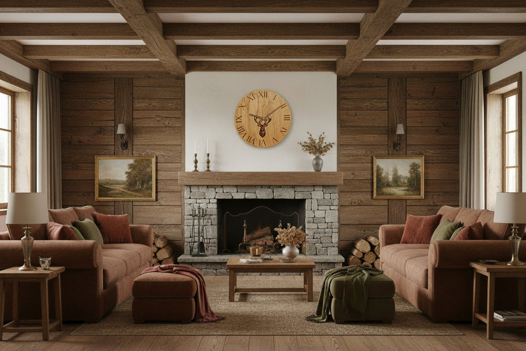 Wanduhr Holz rustikal -  Wohnzimmeruhr mit Hirsch