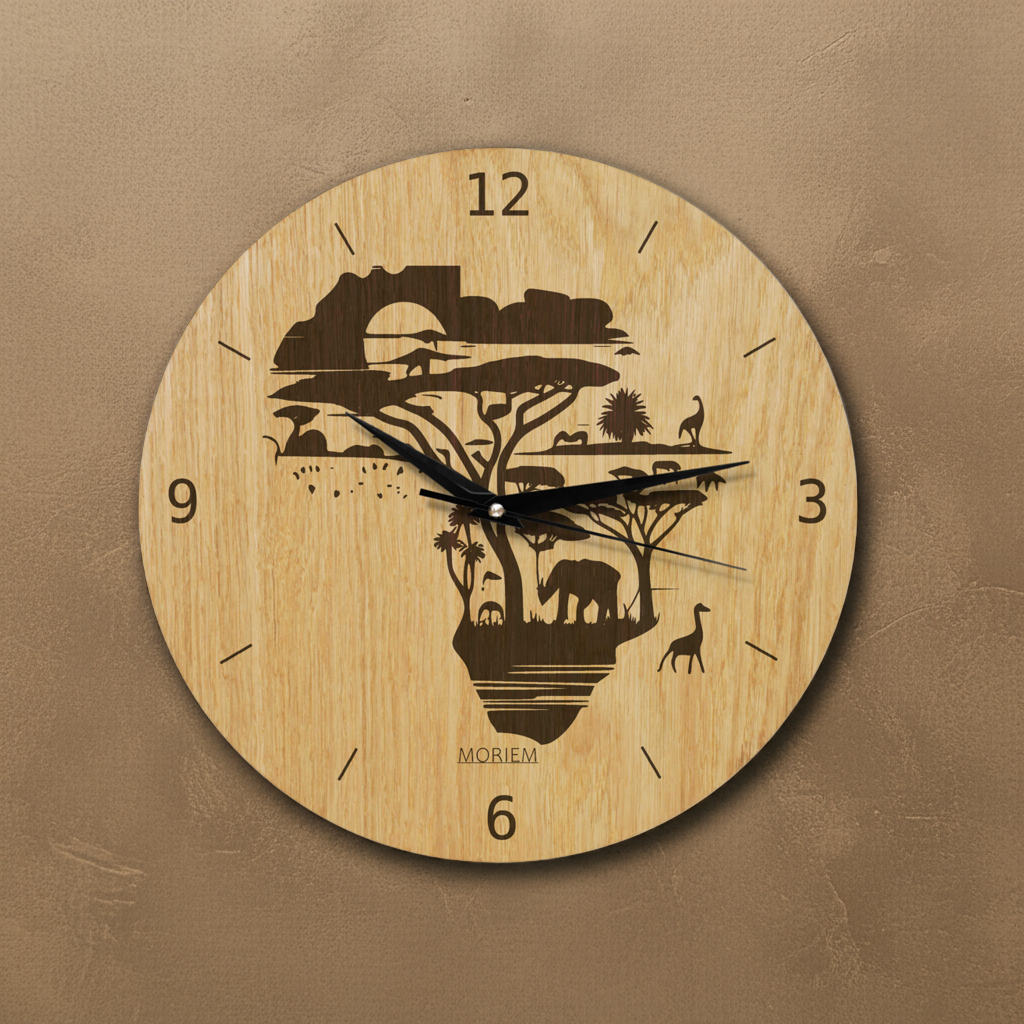 Wanduhr Afrika - Wohnzimmeruhr Holz - moderne Wohnzimmeruhr Eiche - 30 cm/40 cm groß