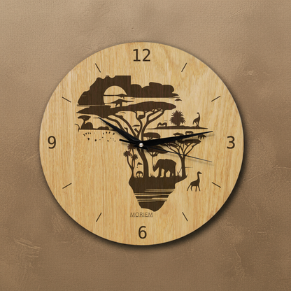 Wanduhr Afrika - Wohnzimmeruhr Holz - moderne Wohnzimmeruhr Eiche - 30 cm/40 cm groß