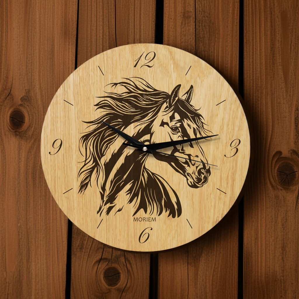 Pferde Wanduhr aus Holz - Wohnzimmeruhr Vintage Motive- 30 cm/ XL 40 cm groß