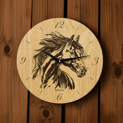 Pferde Wanduhr aus Holz - Wohnzimmeruhr Vintage Motive- 30 cm/ XL 40 cm groß