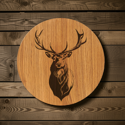 Hirsch Bild rustikal - Wanddeko mit Hirsch Motiv auf Eichenholz - 30/40 cm groß