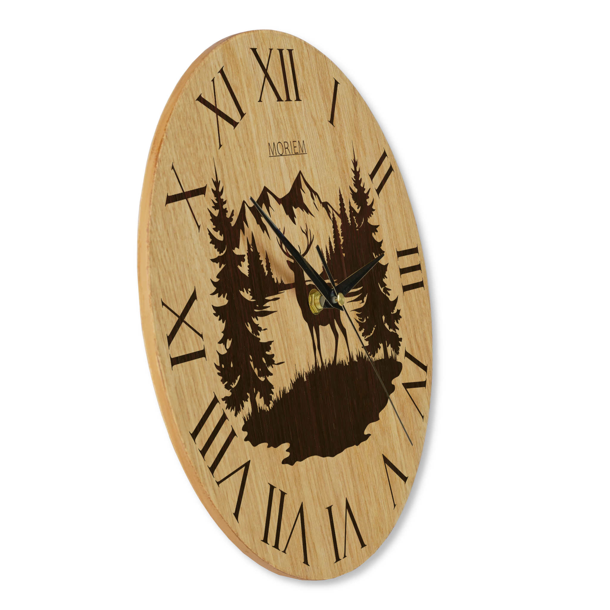 Wanduhr Berge rustikal -  Wohnzimmeruhr Holz Hirsch Eiche - 30 cm/40 cm groß