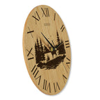 Wanduhr Berge Hirsch Motiv - rustikal -  Wohnzimmeruhr Eiche- 30 cm/40 cm groß