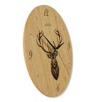 Wanduhr Holz rustikal - Wohnzimmeruhr mit Hirschkopf Motiv - 30 cm/40 cm groß
