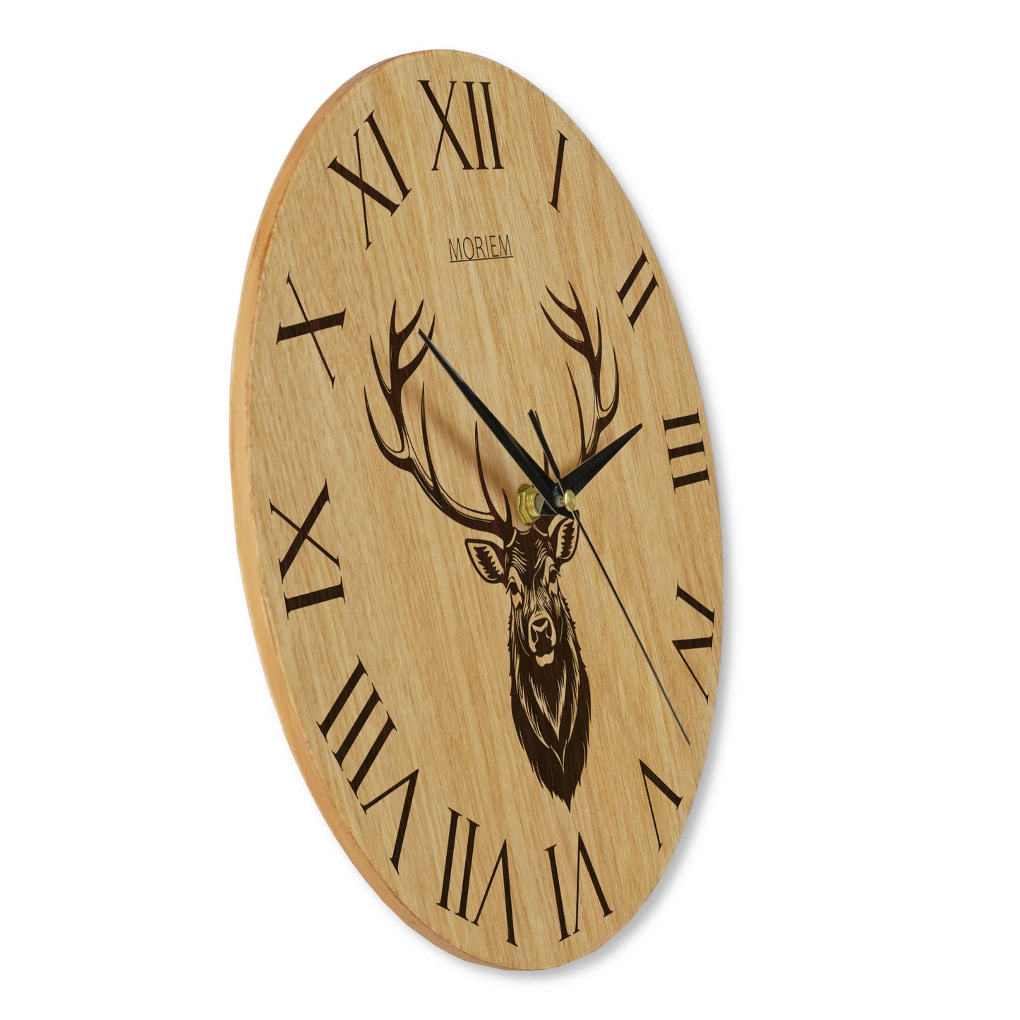 Wanduhr Holz rustikal -  Wohnzimmeruhr mit Hirsch Motiv - 30 cm/40 cm groß