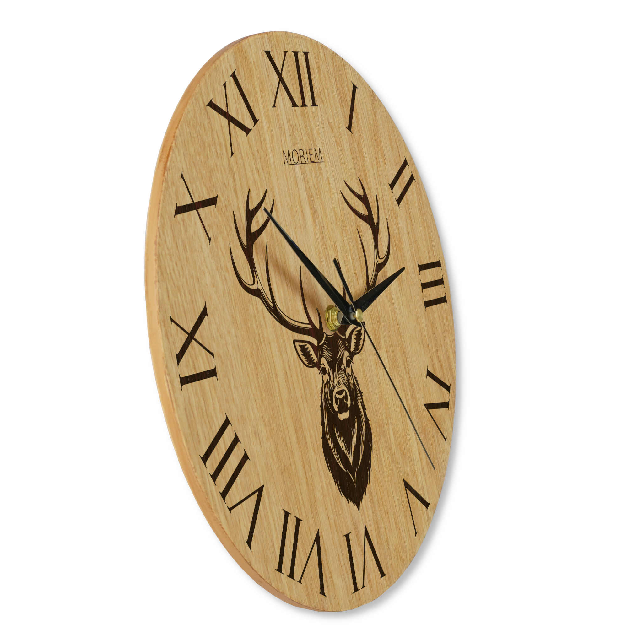 Wanduhr Holz rustikal -  Wohnzimmeruhr mit Hirsch Motiv - 30 cm/40 cm groß