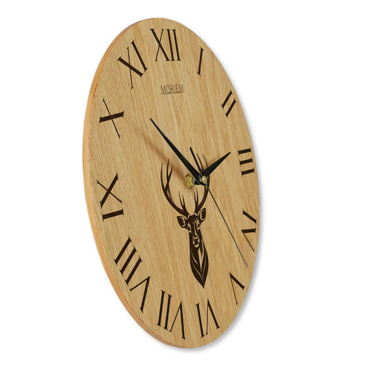 Wanduhr Hirsch Vintage - Wohnzimmeruhr mit Hirschkopf Motiv - 30cm groß