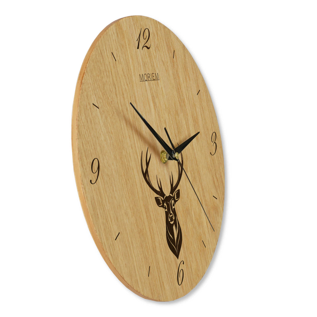 Wanduhr Hirsch modern - Wohnzimmeruhr mit Hirschkopf Motiv - 30 cm/40 cm groß