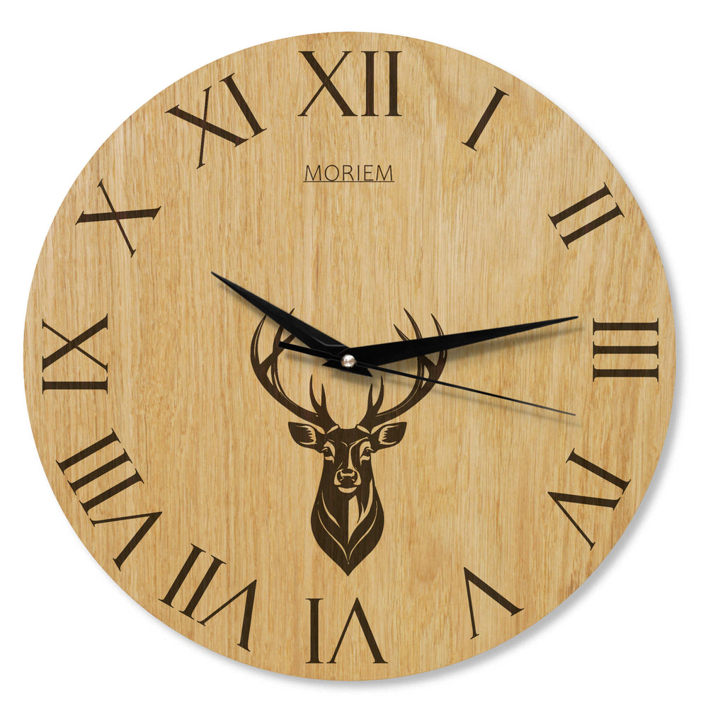 Wanduhr Hirsch Vintage - Wohnzimmeruhr mit Hirschkopf Motiv - 30 cm/40 cm groß