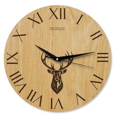 Wanduhr Hirsch Vintage - Wohnzimmeruhr mit Hirschkopf Motiv - 30 cm/40 cm groß
