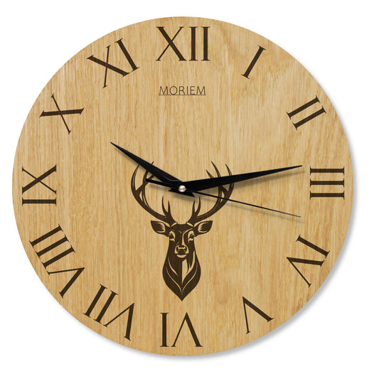Wanduhr Hirsch Vintage - Wohnzimmeruhr mit Hirschkopf Motiv - 30cm groß