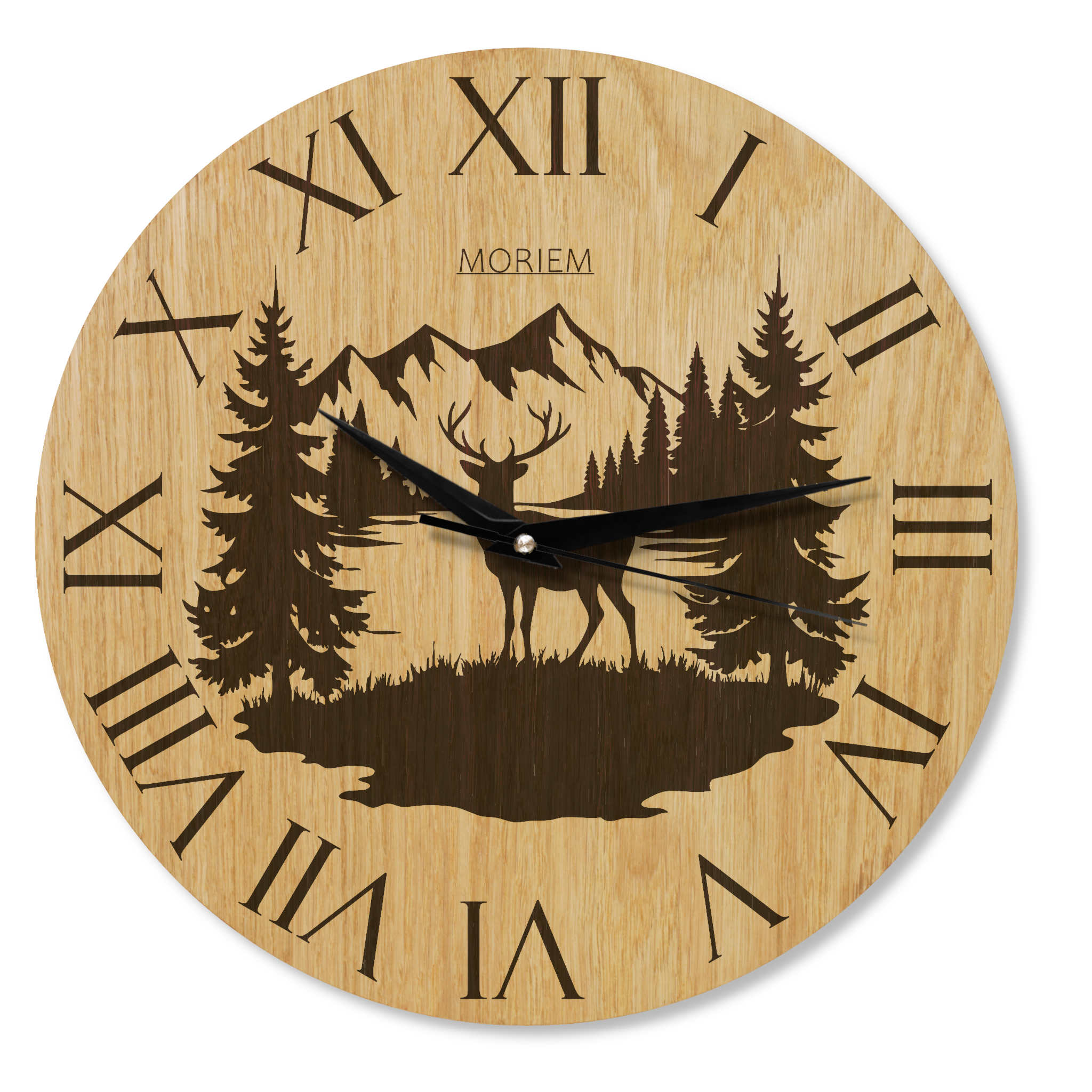 Wanduhr Berge rustikal -  Wohnzimmeruhr Holz Hirsch Eiche - 30 cm/40 cm groß