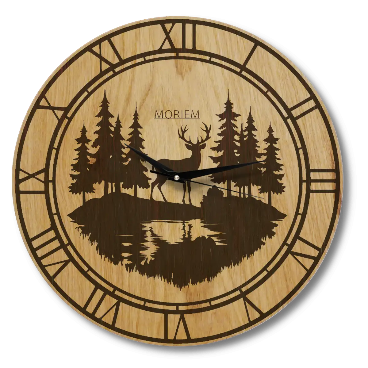 Wanduhr Berge rustikal -  Wohnzimmeruhr Holz Hirsch Eiche - 30 cm/40 cm groß
