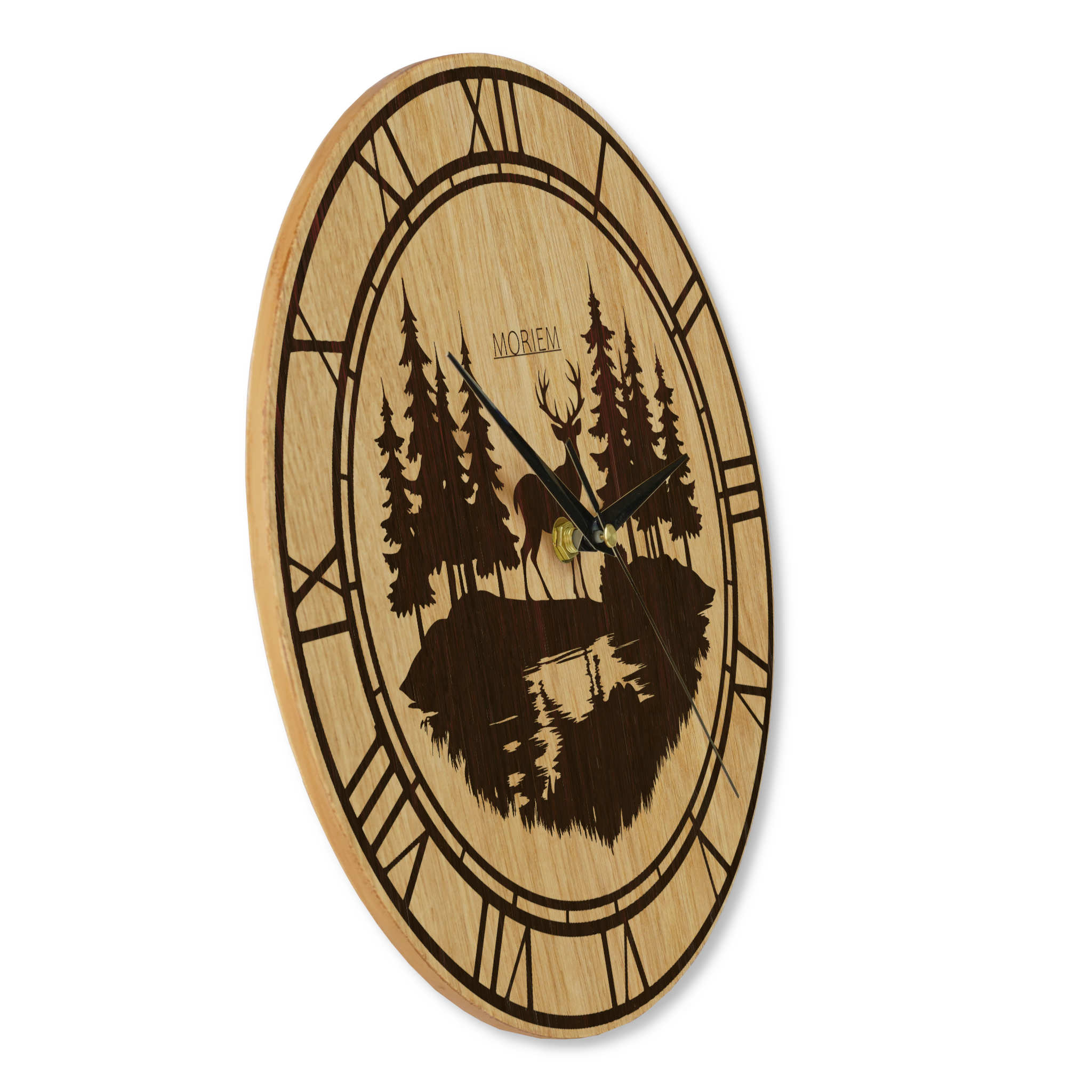 Wanduhr Berge rustikal -  Wohnzimmeruhr Holz Hirsch Eiche - 30 cm/40 cm groß