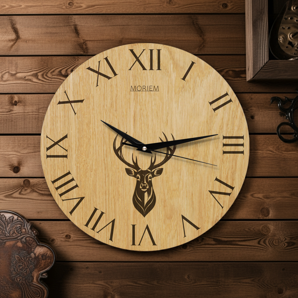 Wanduhr Hirsch Vintage - Wohnzimmeruhr mit Hirschkopf Motiv - 30 cm/40 cm groß