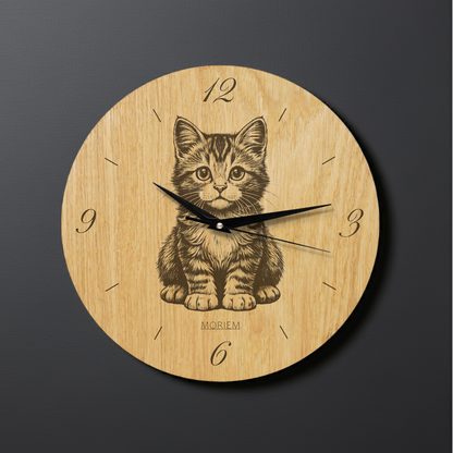 Wanduhr Katze - Wanduhr aus Holz mit Katzenmotiv - Wohnzimmeruhr 30 cm/40 cm
