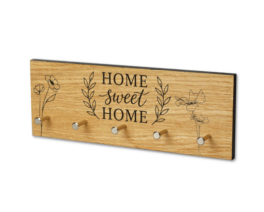 Schlüsselleiste aus Holz mit Gravur Home sweet Home