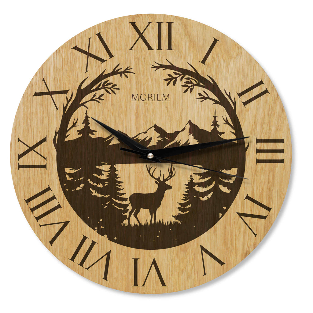 Wanduhr Berge rustikal -  Wohnzimmeruhr Holz Eiche - 30 cm/40 cm groß