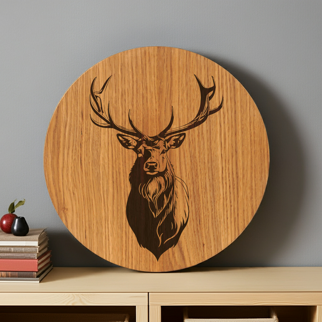 Hirsch Bild rustikal - Wanddeko mit Hirsch Motiv auf Eichenholz - 30/40 cm groß