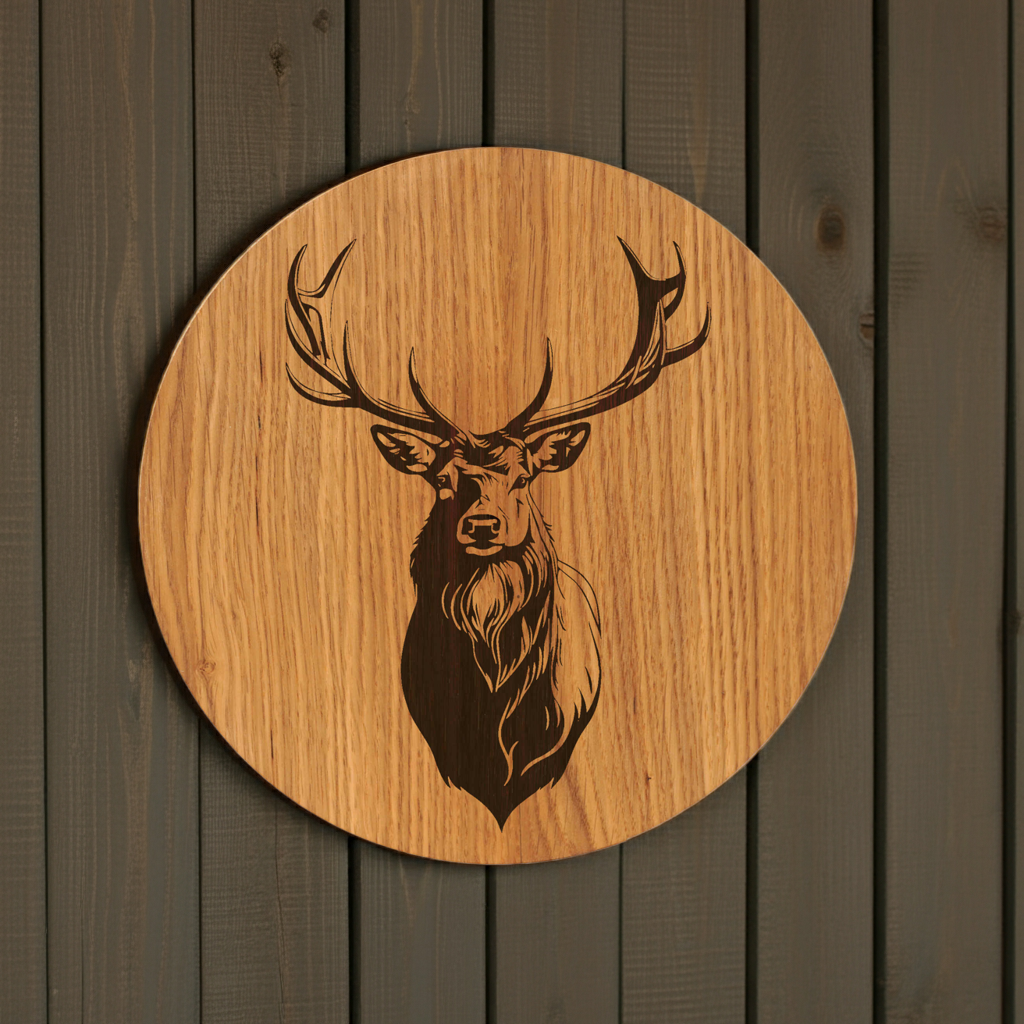 Hirsch Bild rustikal - Wanddeko mit Hirsch Motiv auf Eichenholz - 30/40 cm groß