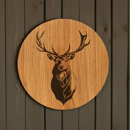 Hirsch Bild rustikal - Wanddeko mit Hirsch Motiv auf Eichenholz - 30/40 cm groß
