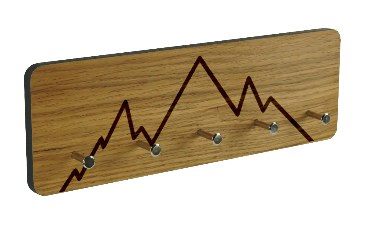 Schlüsselbrett Eichenholz mit Bergmotiv - 29cm Holz