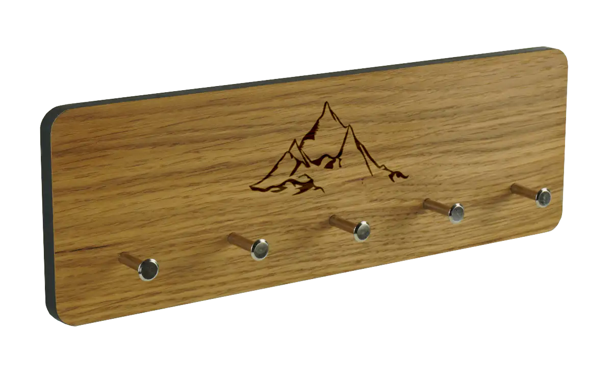 Schlüsselbrett aus Holz - Eiche Furnier mit Bergmotiv