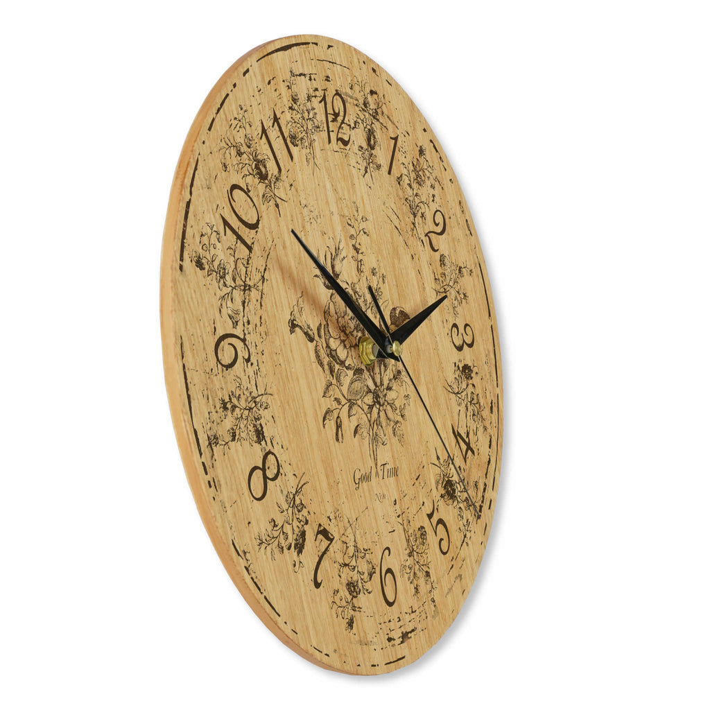 Wanduhr Vintage aus Holz - Blumenmuster - shabby chic Stil - 30 cm/40 cm groß