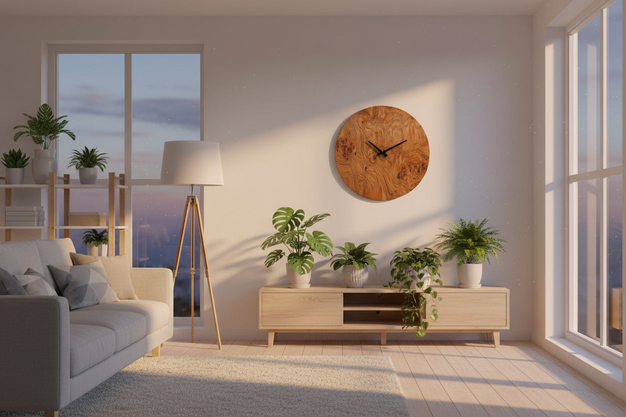 Wanduhr minimalistisch - groß XL 40 cm - Eiche Maser furniert