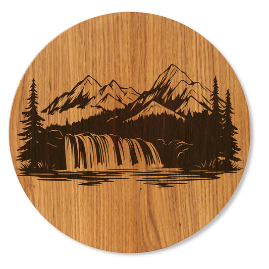 Holzbild  Berge Wasserfall - Wandbild Naturmotiv - 30/40 cm groß