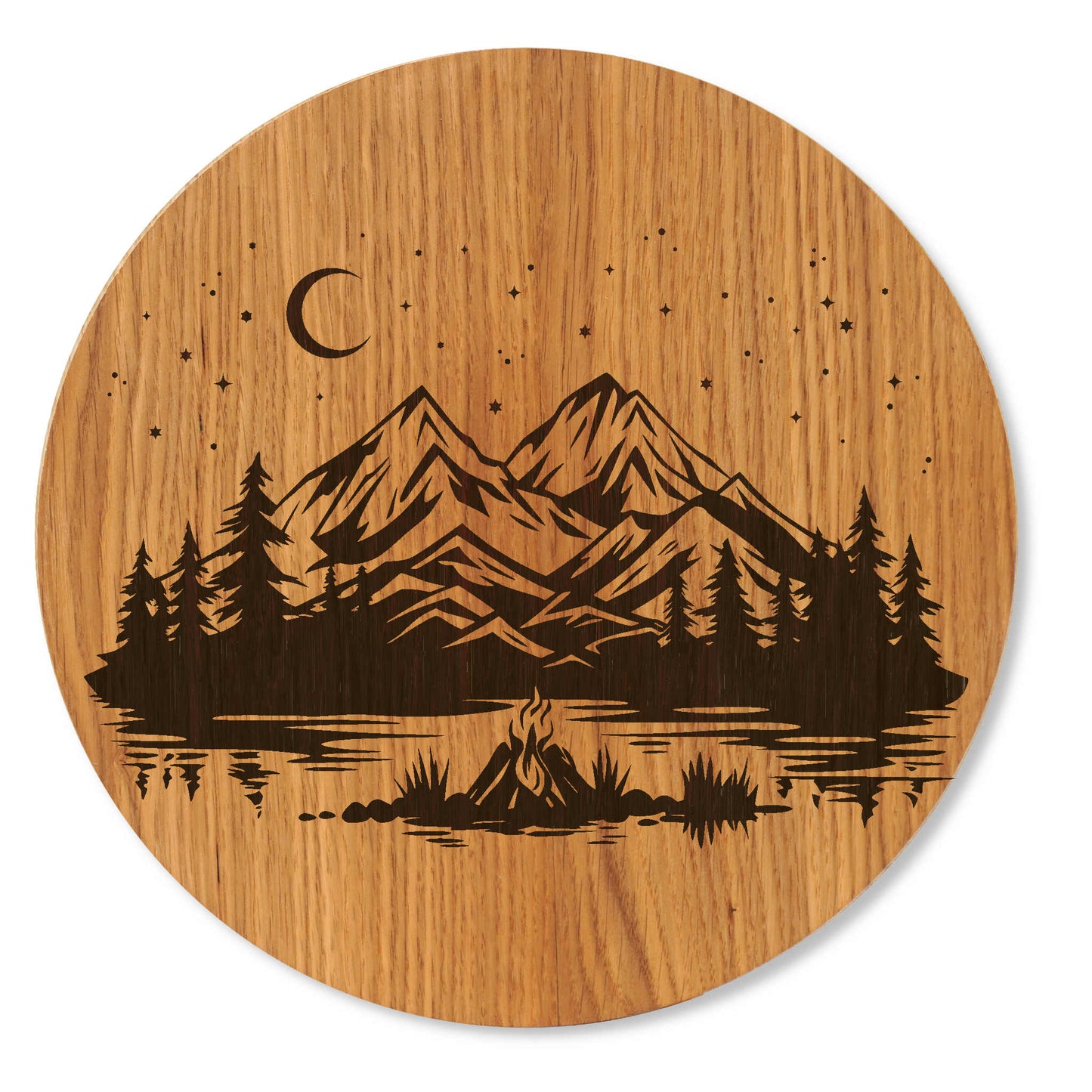 Holzbild mit Berge Sterne bei Nacht - Wandbild Wildeiche - 30/40 cm groß