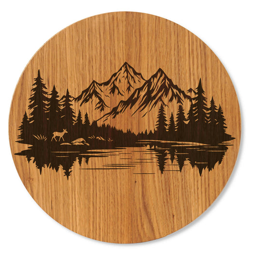 Holzbild mit Berge Naturmotiv - Wandbild Wildeiche - 30/40 cm groß