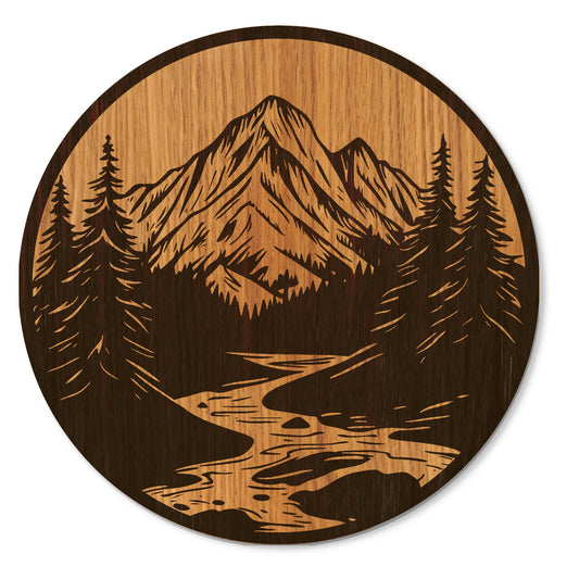 Holzbild mit Berge Naturmotiv - Wandbild Wildeiche - 30/40 cm groß