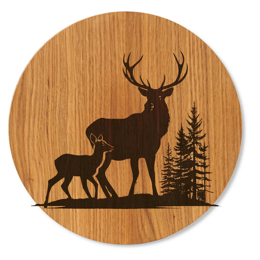 Wandbild Hirsch im Wald - Holzbild mit Hirsch Motiv - Eichenholz - 30/40 cm groß